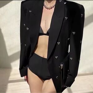 Black Heart-Embellished Women's Blazer